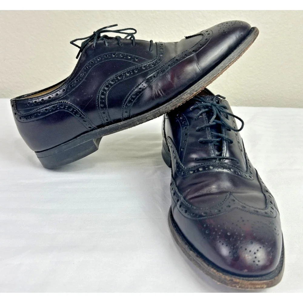 Johnston‎ & Murphy Heritage Oxford Shoes Mens 9.5 C Burgundy Wingtip USA Preppy